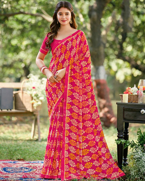Vishal Prints Dark Hot Pink Printed Georgette Saree With Fancy Border