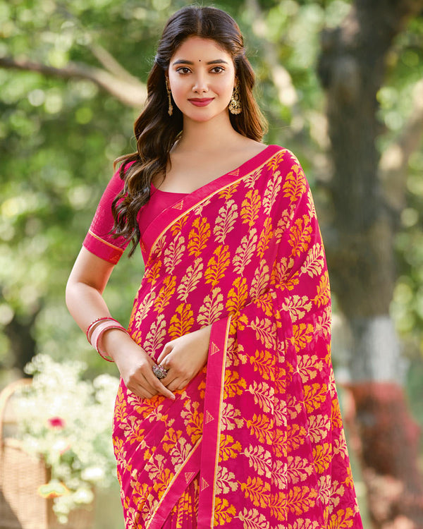 Vishal Prints Dark Hot Pink Printed Georgette Saree With Fancy Border
