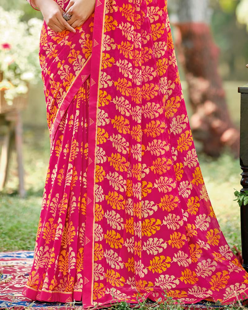 Vishal Prints Dark Hot Pink Printed Georgette Saree With Fancy Border