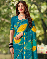 Vishal Prints Deep Sea Blue Printed Georgette Saree With Fancy Border