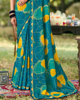 Vishal Prints Deep Sea Blue Printed Georgette Saree With Fancy Border