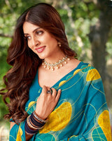 Vishal Prints Deep Sea Blue Printed Georgette Saree With Fancy Border