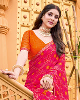 Vishal Prints Dark Raspberry Pink Printed Chiffon Bandhani Print Saree With Foil Print And Fancy Border