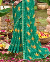 Vishal Prints Tropical Green Printed Chiffon Bandhani Print Saree With Foil Print And Fancy Border