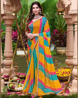 Vishal Prints Multi-Color Printed Chiffon Bandhani Print Saree With Foil Print And Fancy Border