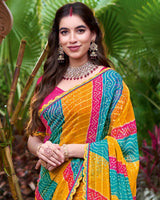 Vishal Prints Multi-Color Printed Chiffon Bandhani Print Saree With Foil Print And Fancy Border