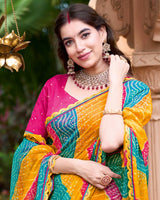 Vishal Prints Multi-Color Printed Chiffon Bandhani Print Saree With Foil Print And Fancy Border