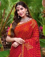 Vishal Prints Lava Red Printed Chiffon Bandhani Print Saree With Foil Print And Fancy Border
