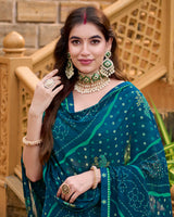 Vishal Prints Astronaut Blue Printed Chiffon Bandhani Print Saree With Foil Print And Fancy Border