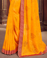 Vishal Prints Dark Orange Foil Print Chiffon Saree With Zari Border