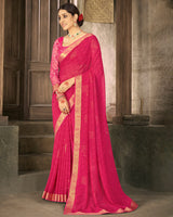 Vishal Prints Red Pink Georgette Saree With Foil Print And Zari Border