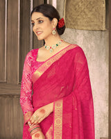 Vishal Prints Red Pink Georgette Saree With Foil Print And Zari Border