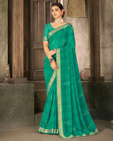 Vishal Prints Teal Blue Georgette Saree With Foil Print And Zari Border