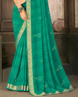 Vishal Prints Teal Blue Georgette Saree With Foil Print And Zari Border