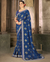 Vishal Prints Ink Blue Chiffon Saree With Foil Print And Zari Border