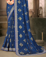 Vishal Prints Ink Blue Chiffon Saree With Foil Print And Zari Border