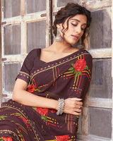 Vishal Prints Wine Printed Georgette Saree With Foil Work And Fancy Border