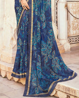 Vishal Prints Ink Blue Printed Georgette Saree With Foil Work And Fancy Border
