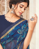 Vishal Prints Ink Blue Printed Georgette Saree With Foil Work And Fancy Border