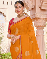 Vishal Prints Rusty Orange Designer Chiffon Saree With Foil Print And Fancy Border