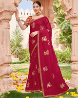 Vishal Prints Vivid Burgundy Designer Chiffon Saree With Foil Print And Fancy Border