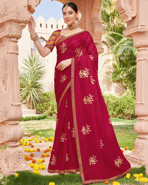Vishal Prints Vivid Burgundy Designer Chiffon Saree With Foil Print And Fancy Border