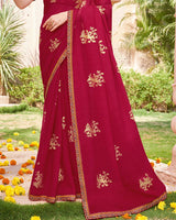 Vishal Prints Vivid Burgundy Designer Chiffon Saree With Foil Print And Fancy Border