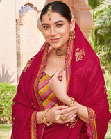 Vishal Prints Vivid Burgundy Designer Chiffon Saree With Foil Print And Fancy Border