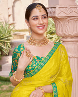 Vishal Prints Bright Yellow Designer Chiffon Saree With Foil Print And Fancy Border