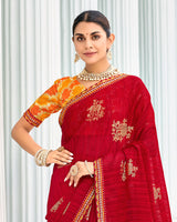 Vishal Prints Milano Red Designer Chiffon Saree With Foil Print And Fancy Border