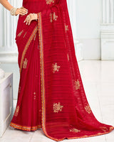 Vishal Prints Milano Red Designer Chiffon Saree With Foil Print And Fancy Border