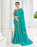 Vishal Prints Teal Green Designer Chiffon Saree With Foil Print And Fancy Border