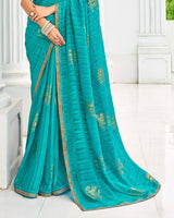 Vishal Prints Teal Green Designer Chiffon Saree With Foil Print And Fancy Border