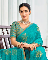 Vishal Prints Teal Green Designer Chiffon Saree With Foil Print And Fancy Border