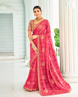 Vishal Prints Watermelon Pink Designer Chiffon Saree With Foil Print And Fancy Border