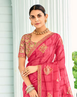 Vishal Prints Watermelon Pink Designer Chiffon Saree With Foil Print And Fancy Border
