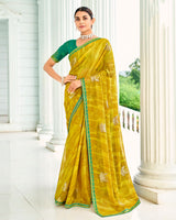 Vishal Prints Dusty Yellow Designer Chiffon Saree With Foil Print And Fancy Border