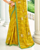 Vishal Prints Dusty Yellow Designer Chiffon Saree With Foil Print And Fancy Border