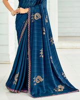 Vishal Prints Regal Blue Designer Chiffon Saree With Foil Print And Fancy Border