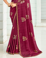 Vishal Prints Wineberry Designer Chiffon Saree With Foil Print And Fancy Border