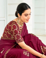 Vishal Prints Wineberry Designer Chiffon Saree With Foil Print And Fancy Border