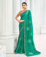 Vishal Prints Pine Green Designer Chiffon Saree With Foil Print And Fancy Border