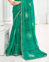 Vishal Prints Pine Green Designer Chiffon Saree With Foil Print And Fancy Border
