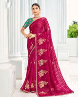 Vishal Prints Purplish Red Designer Chiffon Saree With Foil Print And Fancy Border