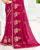 Vishal Prints Purplish Red Designer Chiffon Saree With Foil Print And Fancy Border