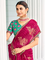 Vishal Prints Purplish Red Designer Chiffon Saree With Foil Print And Fancy Border