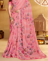 Vishal Prints Pastel Red Printed Georgette Saree With Fancy Border