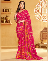 Vishal Prints Hot Pink Printed Georgette Saree With Fancy Border