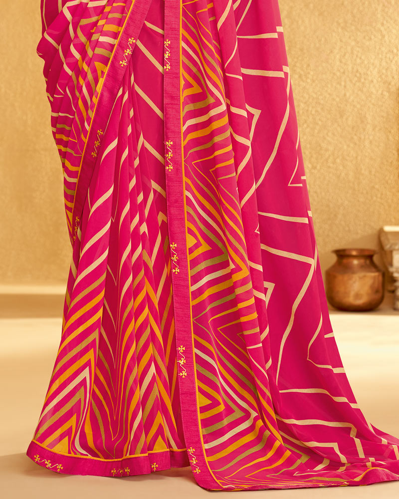 Vishal Prints Hot Pink Printed Georgette Saree With Fancy Border