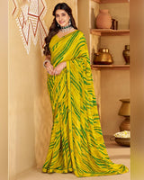 Vishal Prints Dark Mustard Printed Georgette Saree With Fancy Border